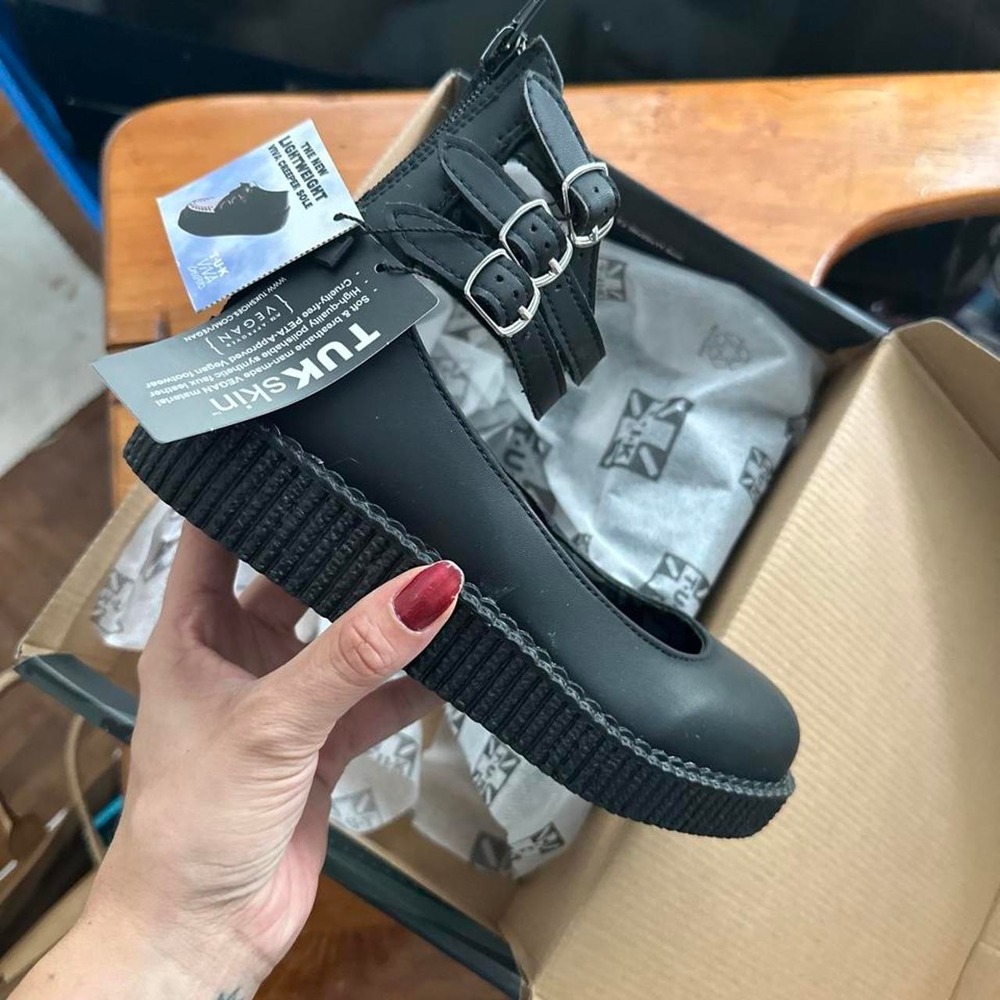 T.U.K black tukskin 3 strap viva low Maryjane